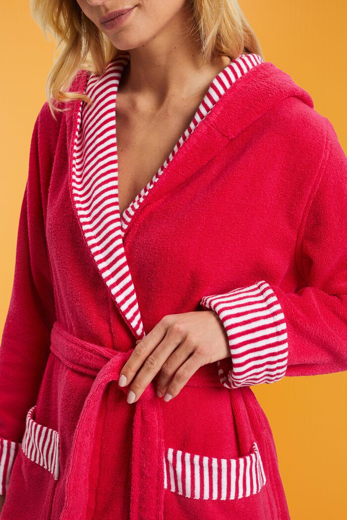 Terry cloth bathrobe with striped lining, RASPBERRY, detail image number 2