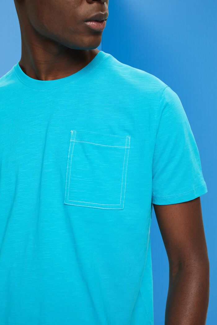 Cotton t-shirt with breast pocket, AQUA GREEN, detail image number 2