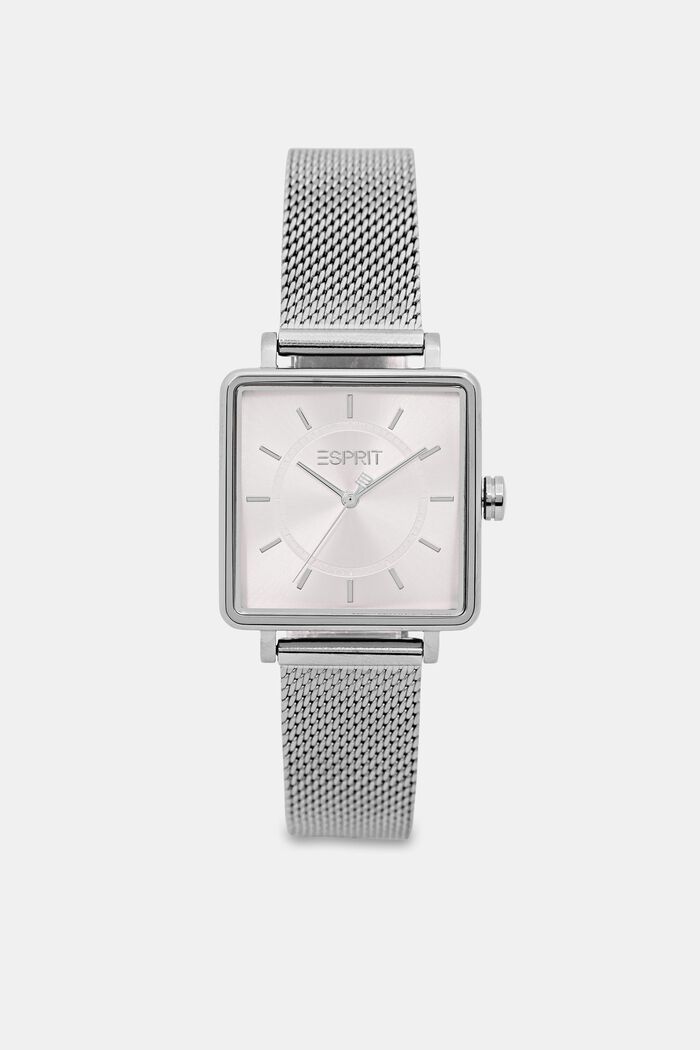 Square watch with a mesh strap, SILVER, overview
