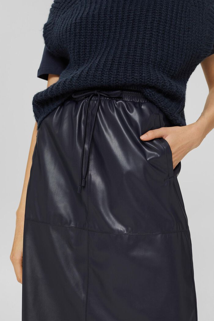 Knee-length faux leather skirt, NAVY, detail image number 2