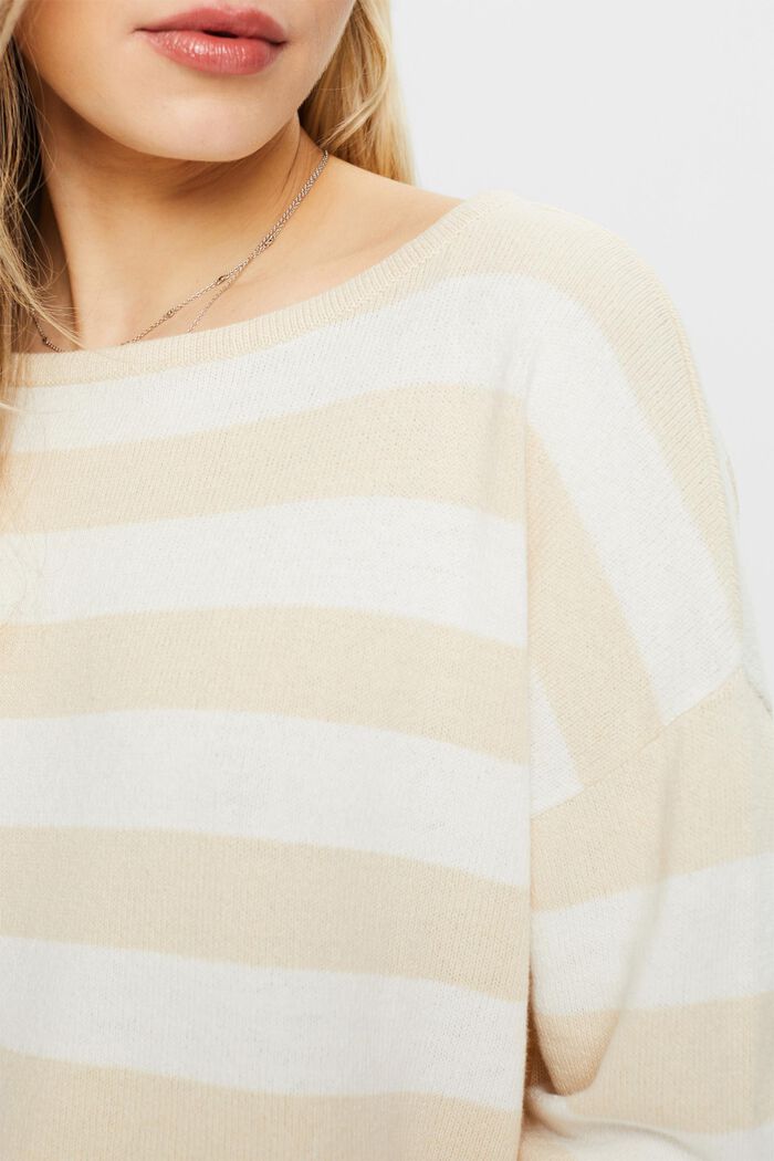 Striped Cotton-Linen Sweater, CREAM BEIGE, detail image number 3