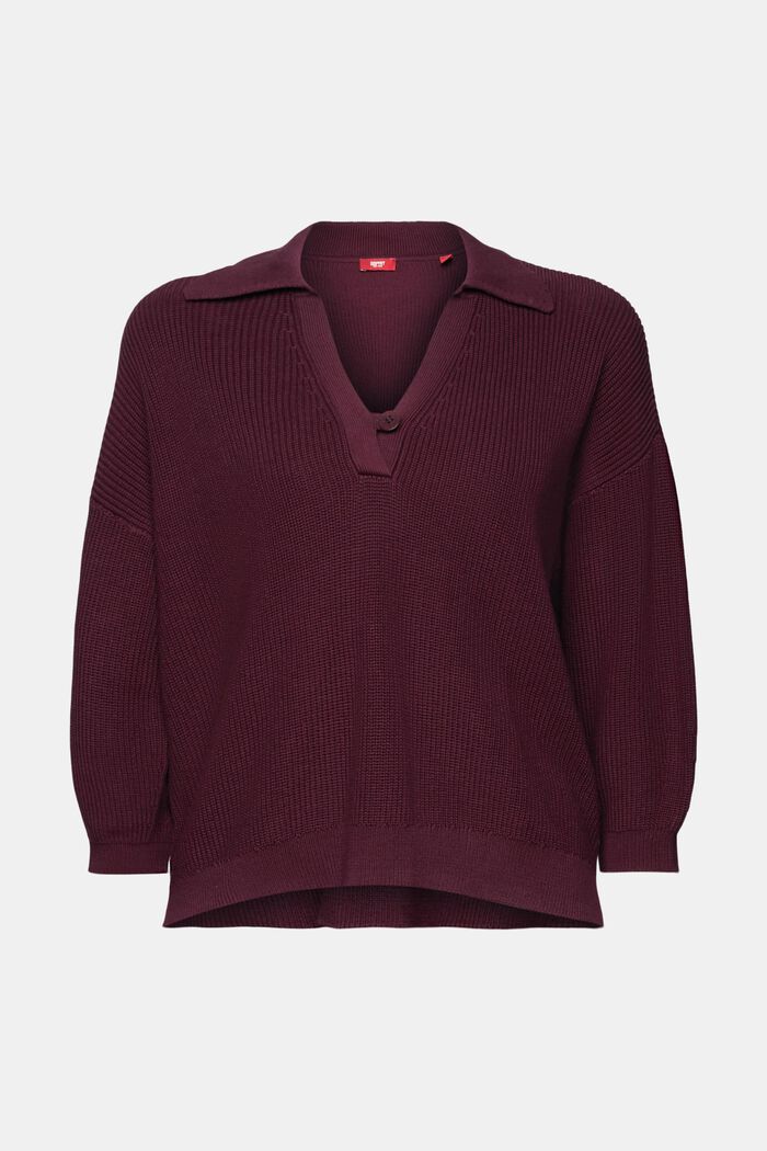 Knitted polo neck jumper, 100% cotton, AUBERGINE, detail image number 7