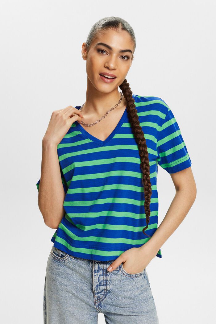 Striped V-Neck T-Shirt, BRIGHT BLUE, detail image number 4