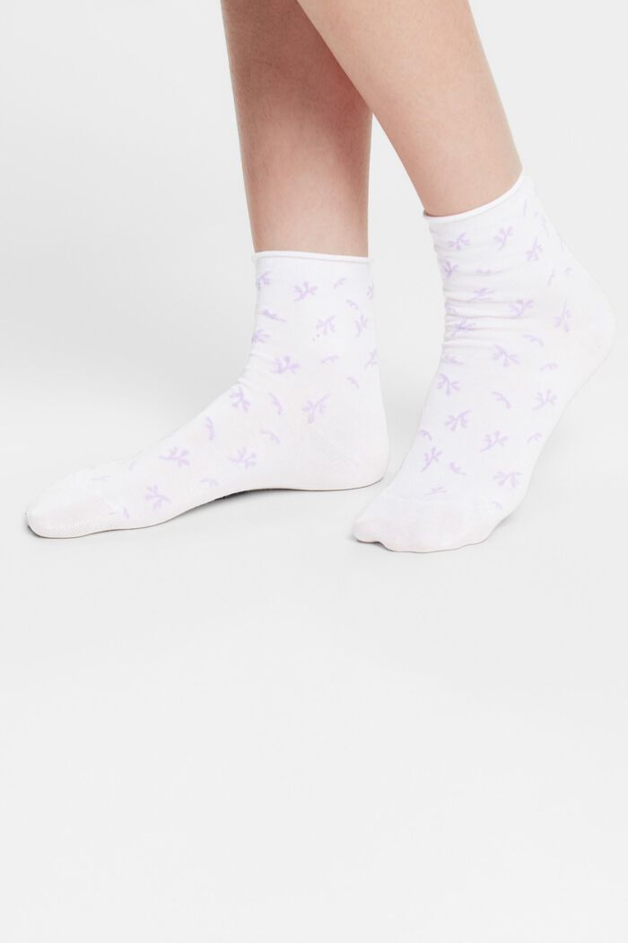 2-Pack Printed Cotton Socks, WHITE/LILAC, detail image number 1