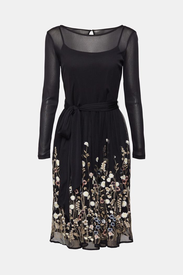 Mesh dress with floral embroidery