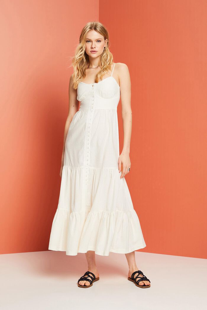 Tiered Button Front Maxi Dress, WHITE, detail image number 4