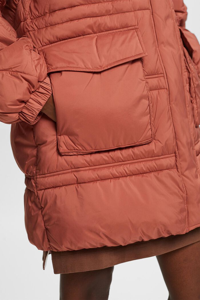 Recycled: quilted coat with hood, TERRACOTTA, detail image number 1