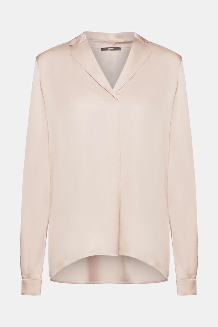 Satin blouse with lapel collar, LENZING™ ECOVERO™, NUDE, detail image number 6