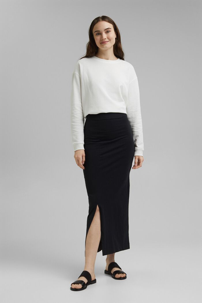 Jersey midi skirt, organic cotton, BLACK, detail image number 1