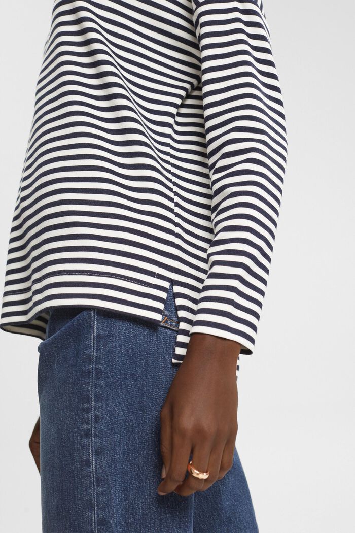 Striped long sleeve top with a high-low hem, NAVY, detail image number 0