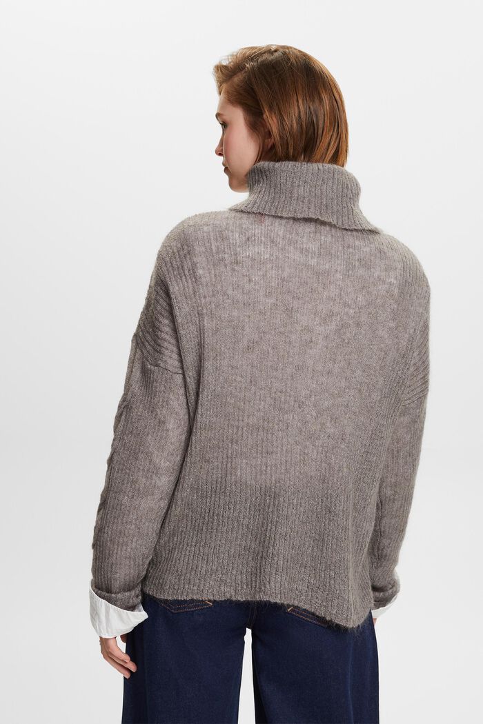 Cable-Knit Mohair-Blend Turtleneck, BROWN GREY, detail image number 4
