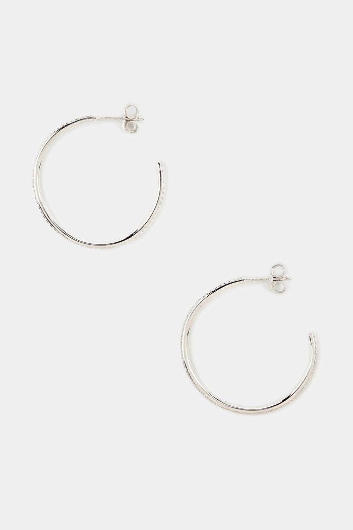 Hoop earrings with zirconia, sterling silver, SILVER, overview