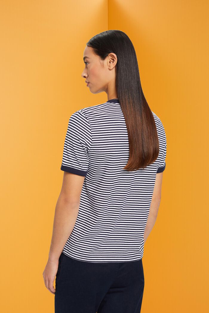 Striped cotton t-shirt with embroidered motif, NAVY, detail image number 3