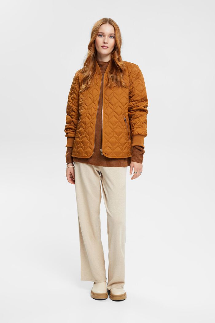 Quilted jacket with rib knit collar, CARAMEL, detail image number 1