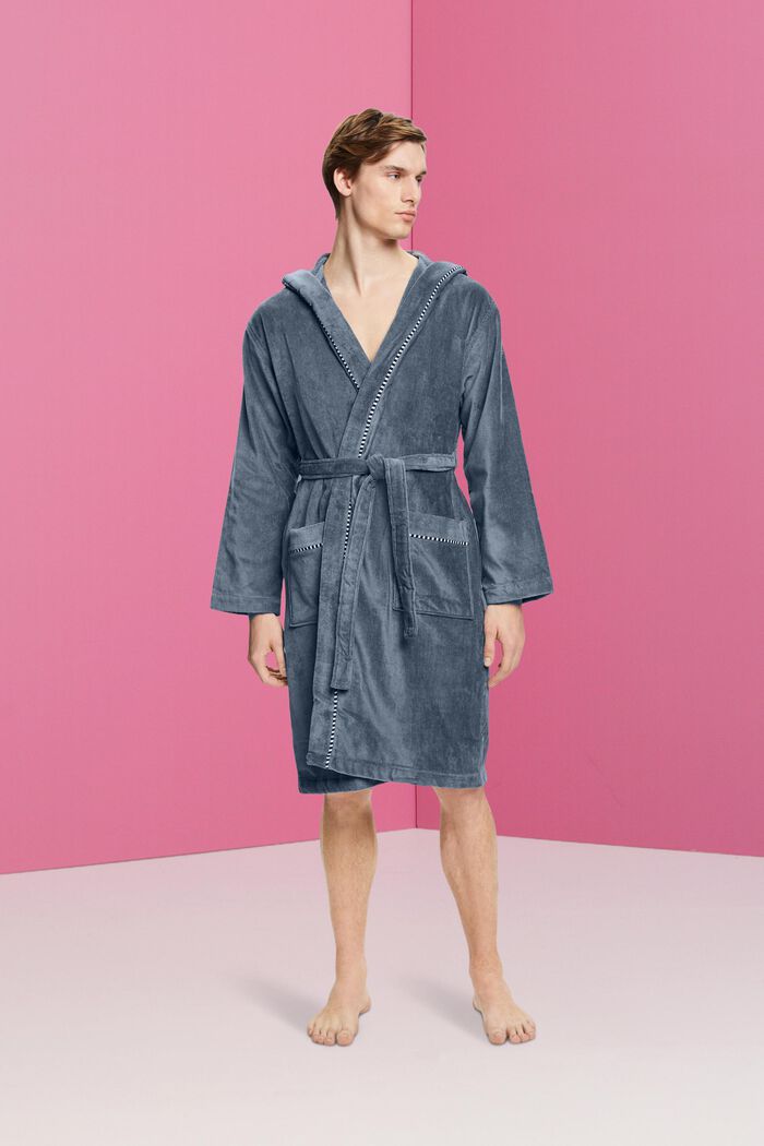 Suede bathrobe made of 100% cotton, GREY STEEL, detail image number 5