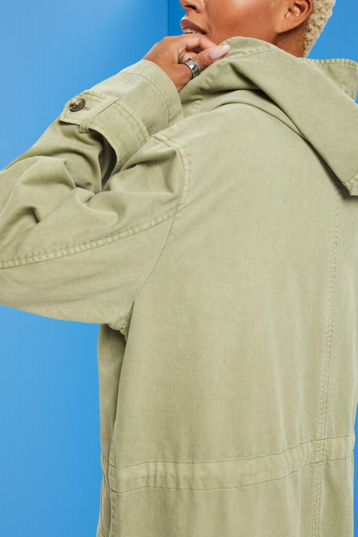 Hooded coat with drawstring waist, LIGHT KHAKI, detail image number 4