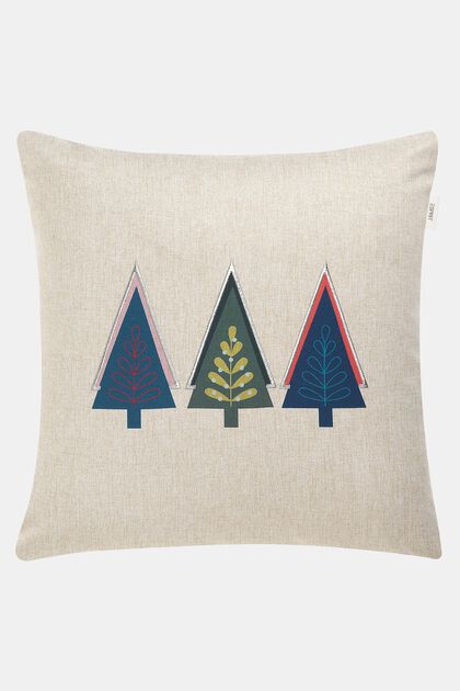 Cushion cover with tree appliqués