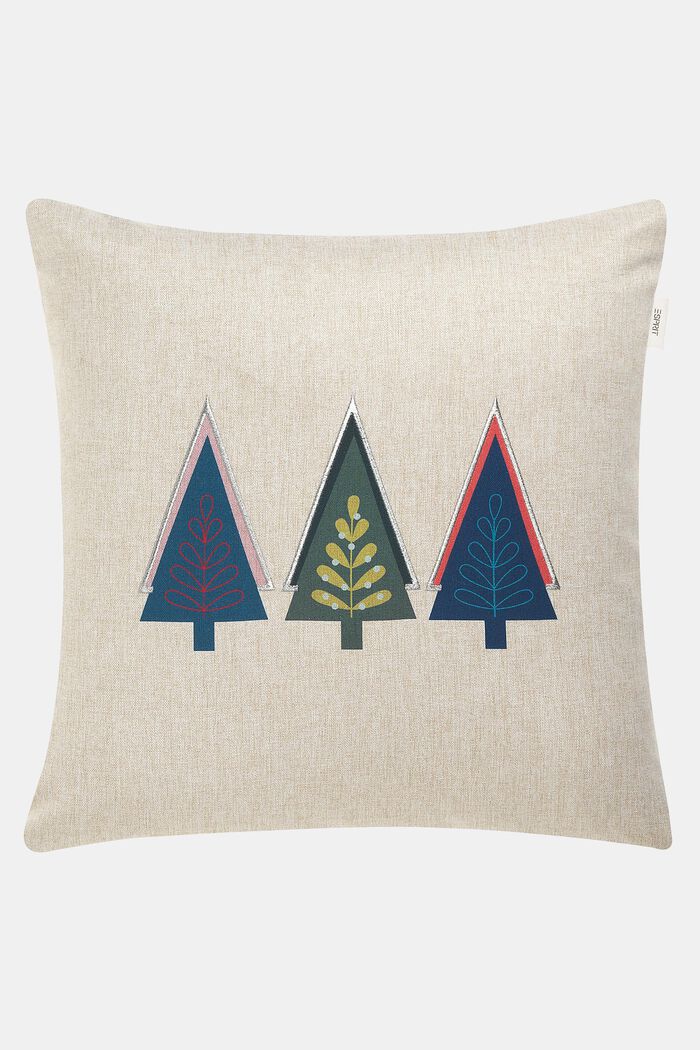 Cushion cover with tree appliqués, MULTICOLOR, detail image number 0