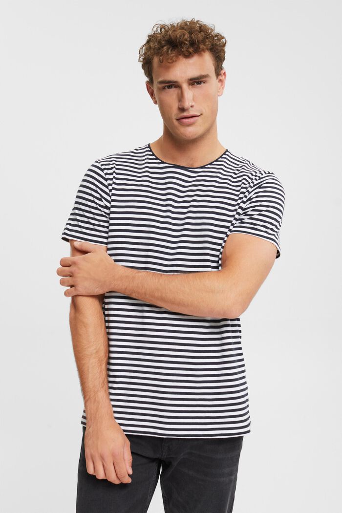 Striped jersey t-shirt, BLACK, overview