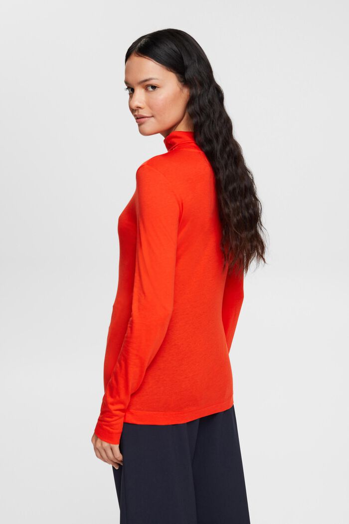 Long sleeve top with band collar, TENCEL™, RED, detail image number 4