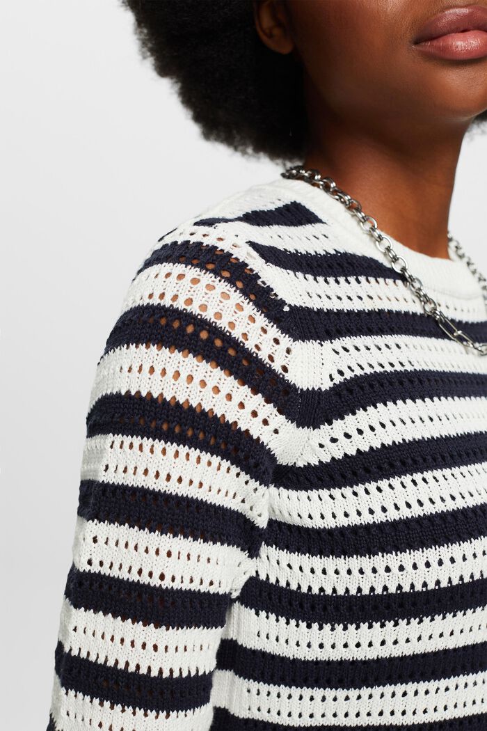 Striped Open-Knit Sweater, OFF WHITE, detail image number 3