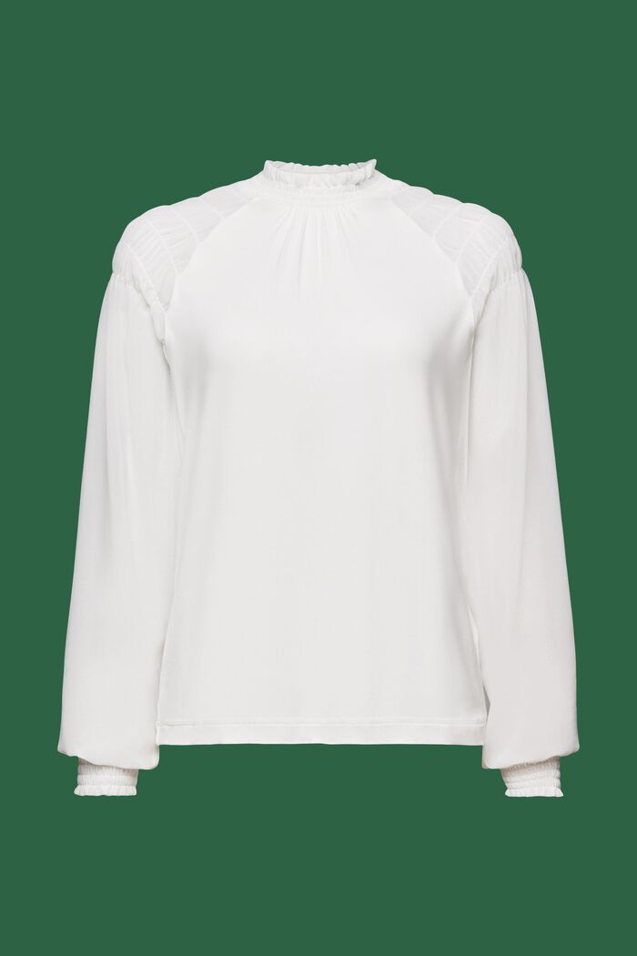 Mixed Fabric Longsleeve Top, OFF WHITE, detail image number 6
