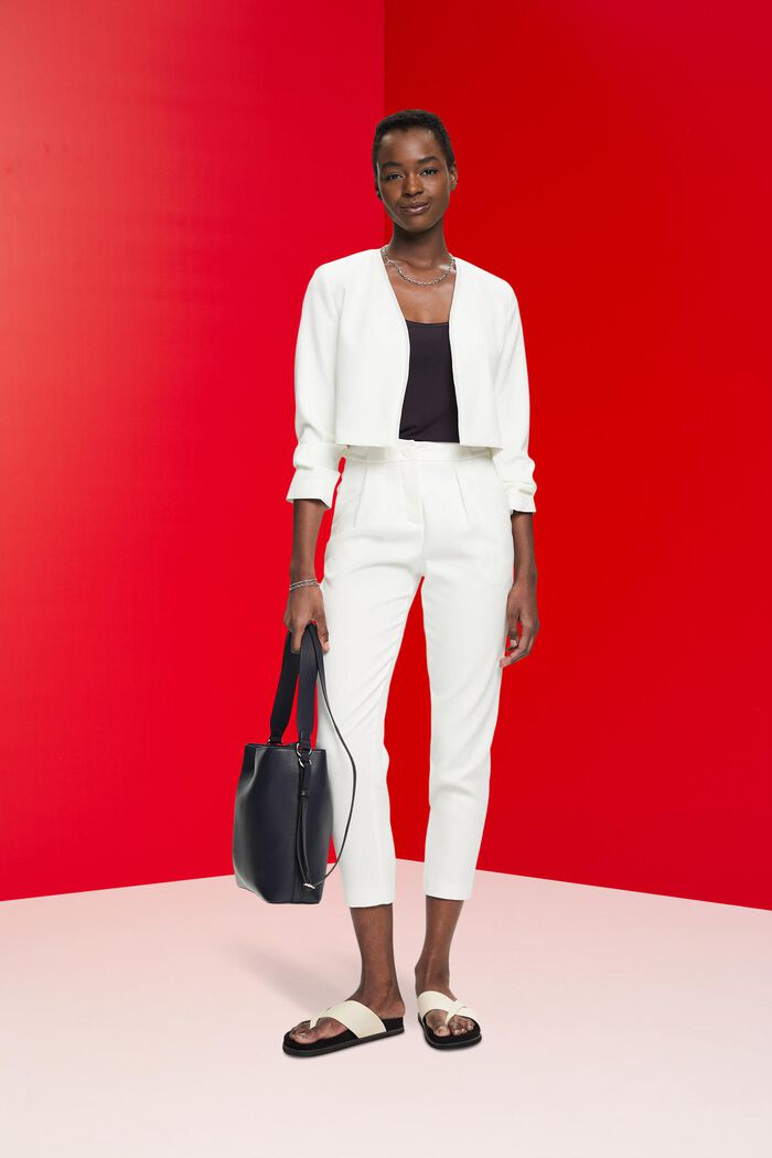 Cropped blazer with ruched sleeves, OFF WHITE, detail image number 1