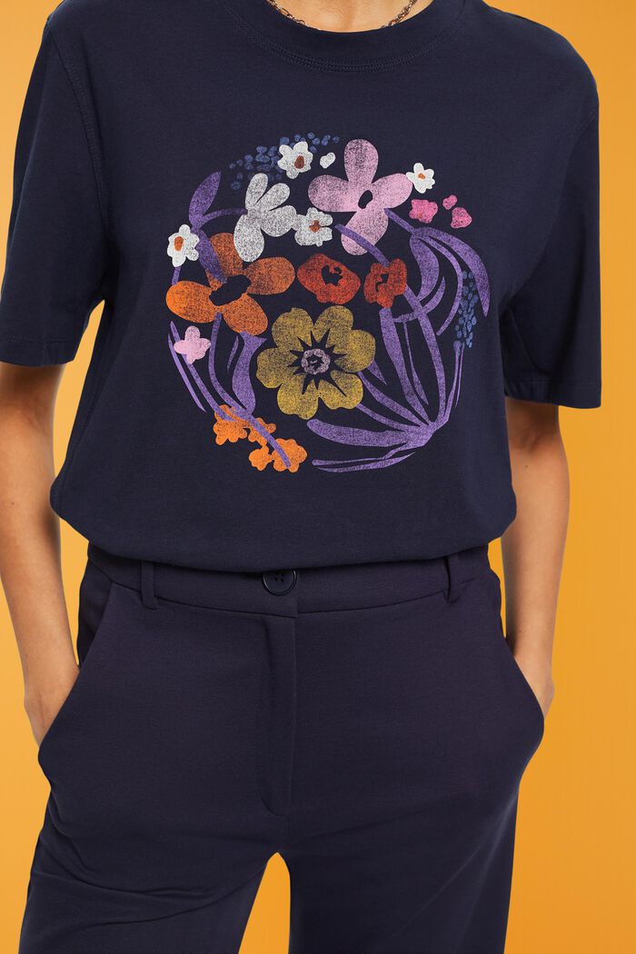 T-shirt with flower print, NAVY, detail image number 2