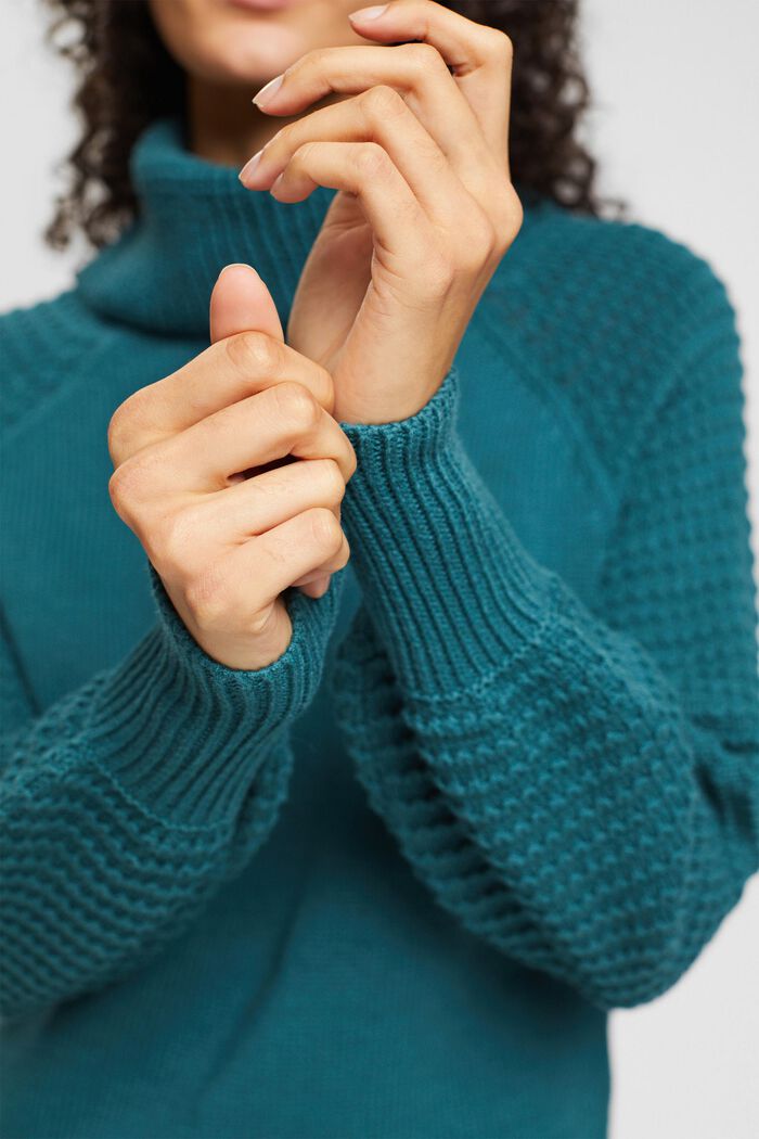 Knitted turtleneck jumper, TEAL GREEN, detail image number 0