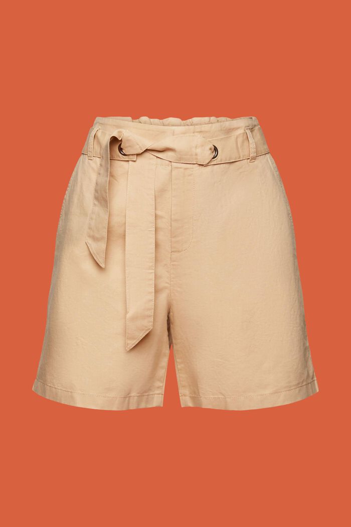 Shorts with a tie belt, cotton-linen blend, SAND, detail image number 6