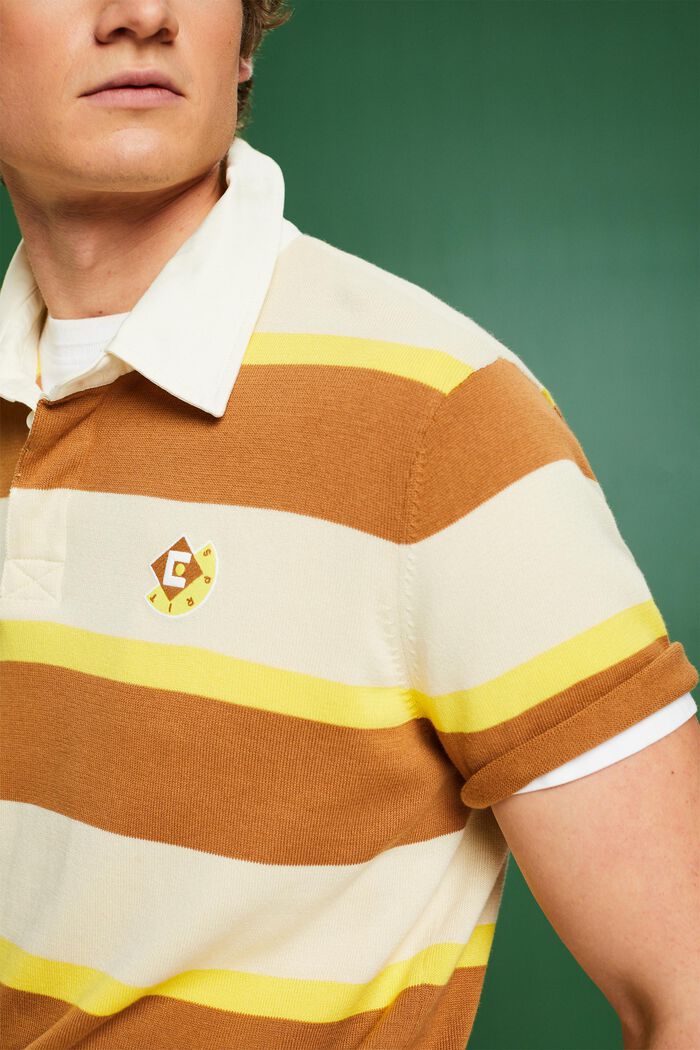 Striped Logo Cotton Polo T-Shirt, CARAMEL, detail image number 3