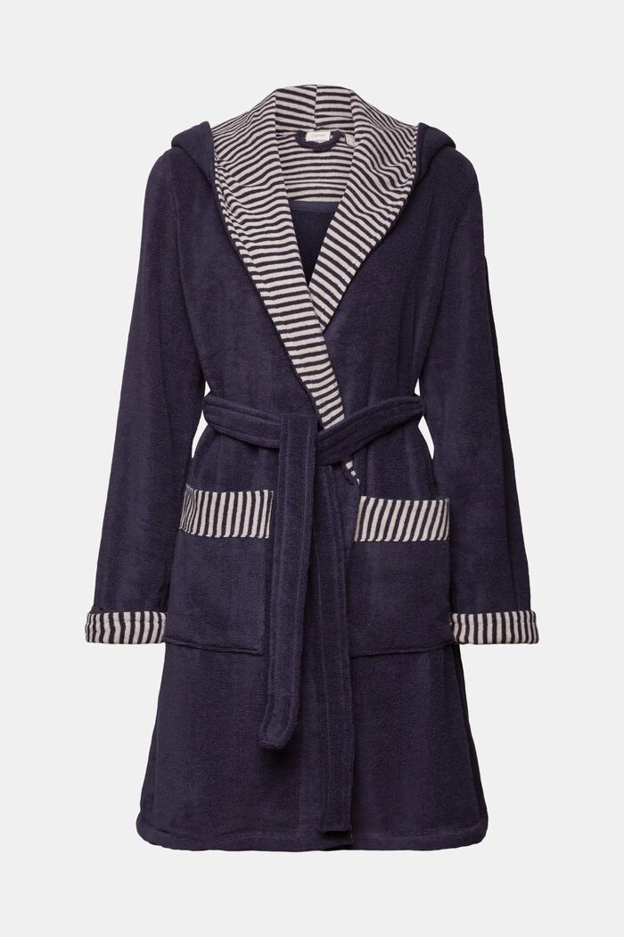 Terry cloth bathrobe with striped lining, NAVY BLUE, detail image number 7