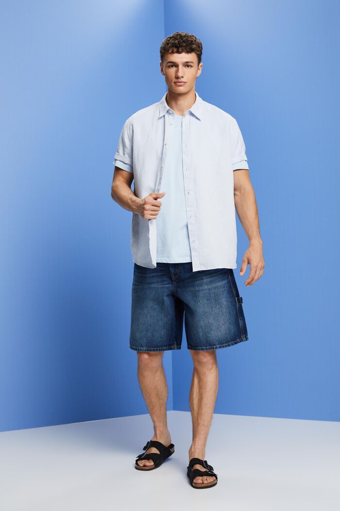 Linen and cotton blend short-sleeved shirt, LIGHT BLUE, detail image number 1