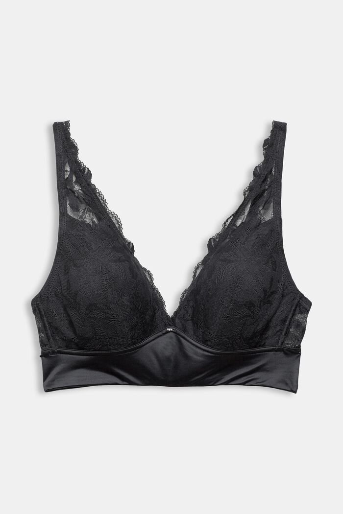 Non-wired bra in lace and microfibre, BLACK, overview