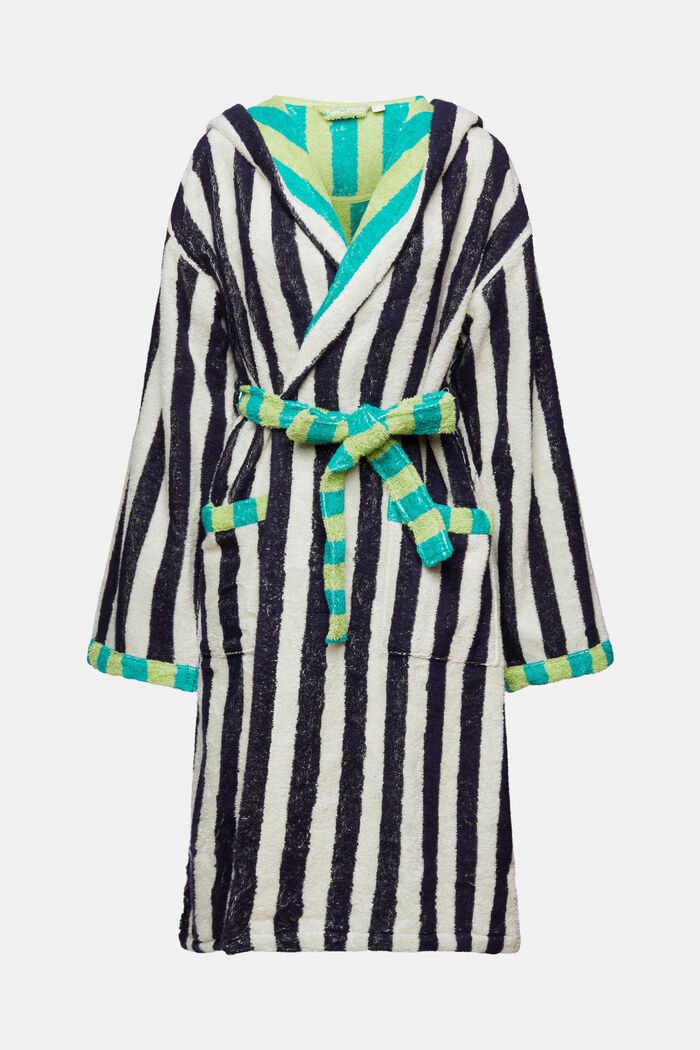 Striped unisex cotton bathrobe, DEEP WATER, detail image number 6