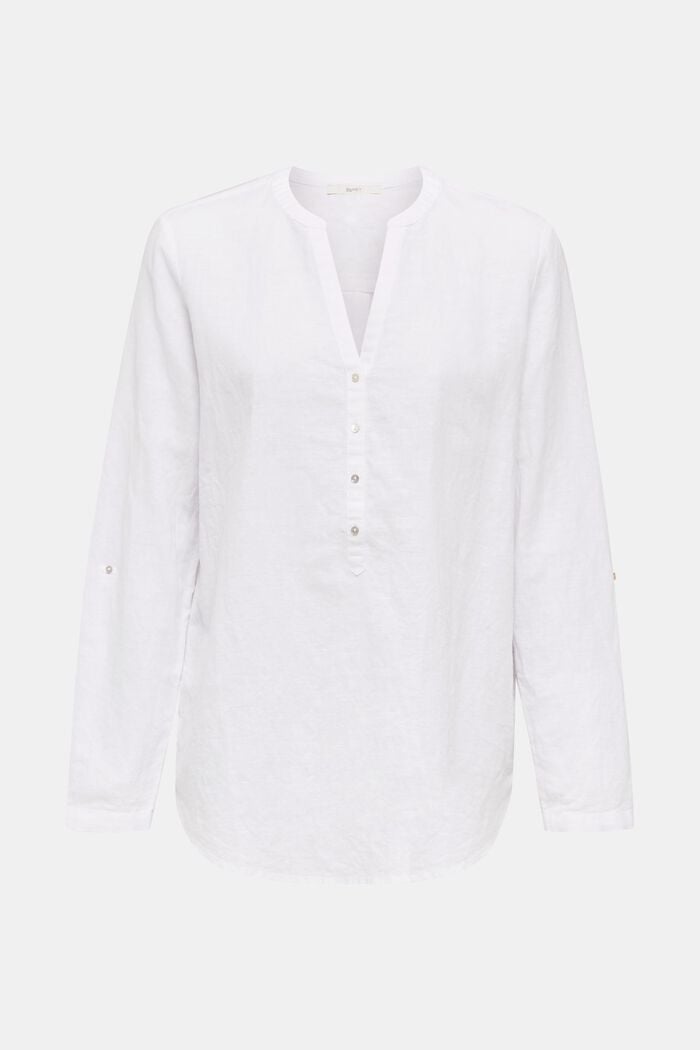 Made of blended linen: Henley blouse, WHITE, detail image number 0