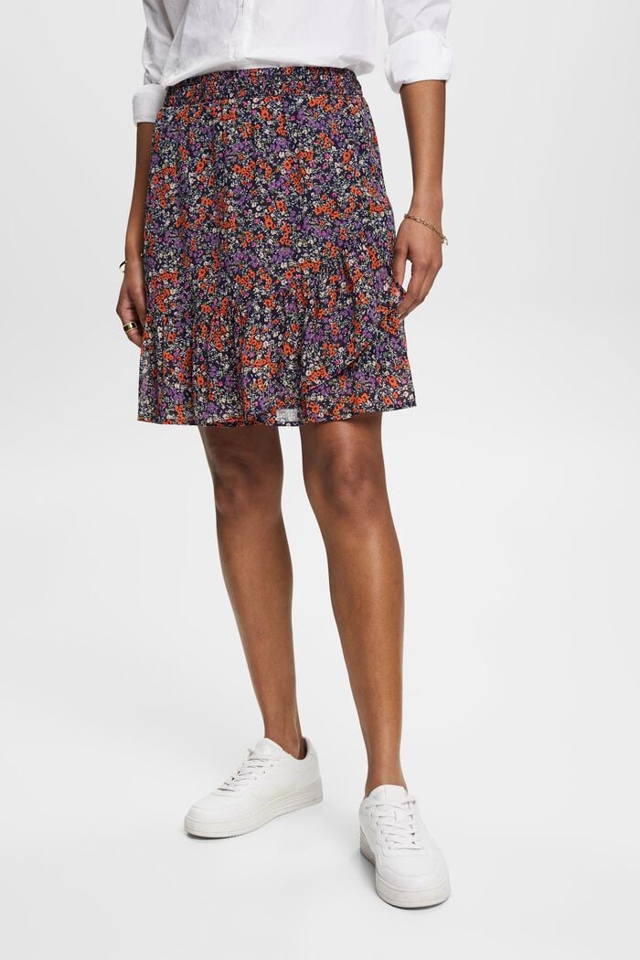 Floral skirt with flounced hem, NAVY, detail image number 0