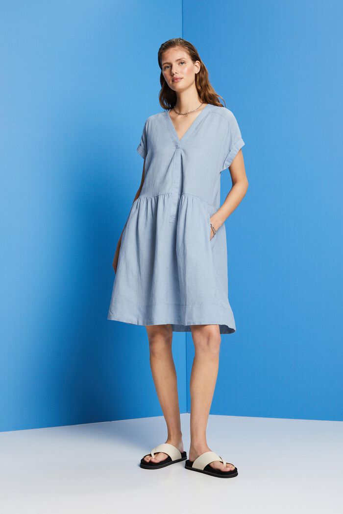 Cotton Linen Shirt Dress, LIGHT BLUE LAVENDER, detail image number 4