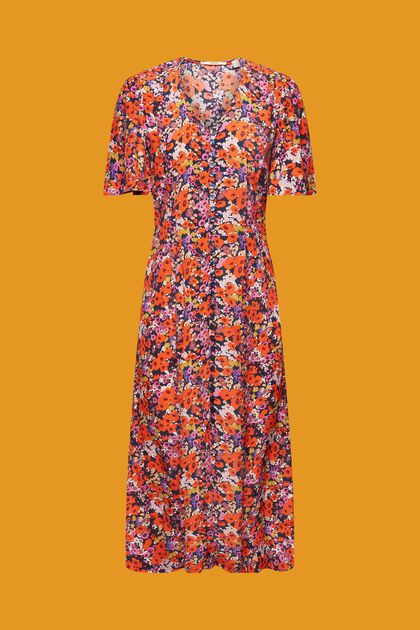Short-sleeved midi dress with floral pattern