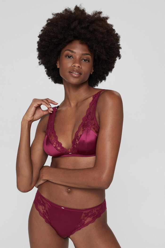 Non-wired soft bra with lace, DARK PINK, detail image number 0