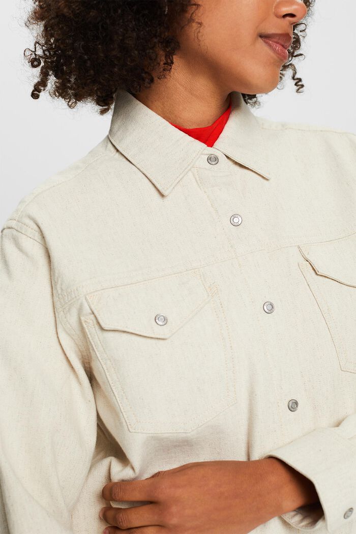 Long-sleeve Overshirt Blouse, OFF WHITE, detail image number 3