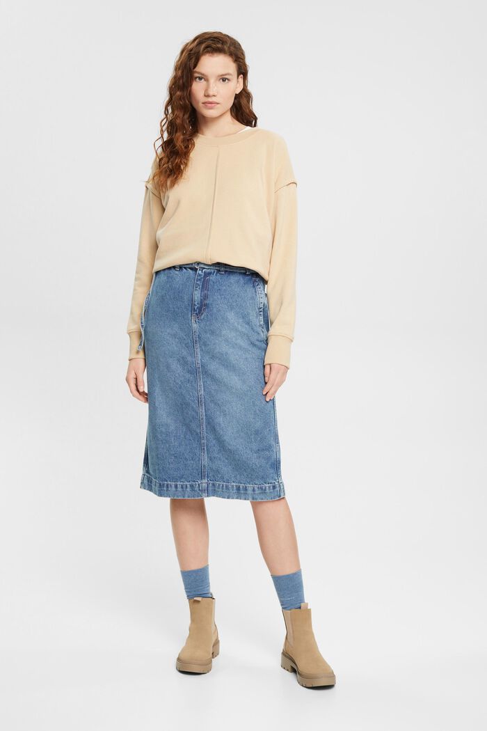 Denim skirt with paperbag waistband, BLUE LIGHT WASHED, overview