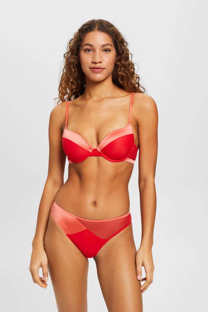 Underwired, padded bra with side mesh insert, RED, detail image number 0