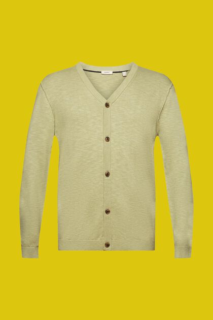 V-neck cardigan, cotton-linen blend