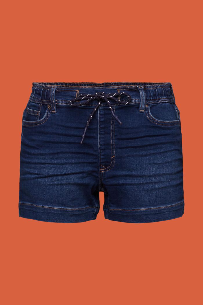 Jogger-style jeans shorts, BLUE DARK WASHED, detail image number 7