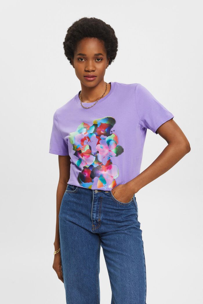 Cotton t-shirt with print, PURPLE, detail image number 0