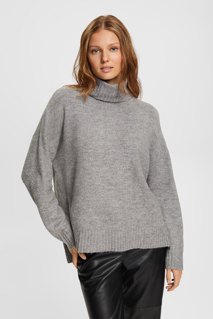 Knitted roll neck sweater, MEDIUM GREY, detail image number 0