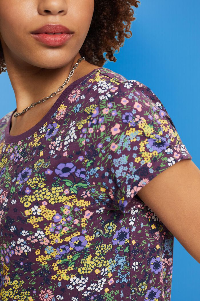 Cotton t-shirt with floral print, DARK PURPLE, detail image number 2