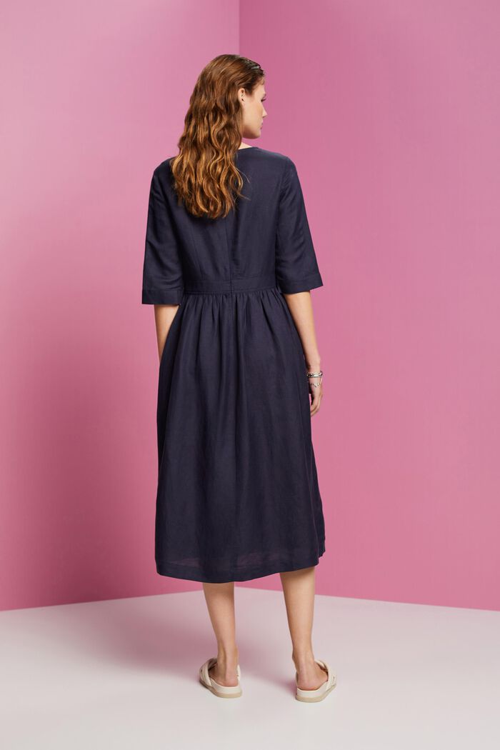Blended linen and viscose woven midi dress, NAVY, detail image number 3