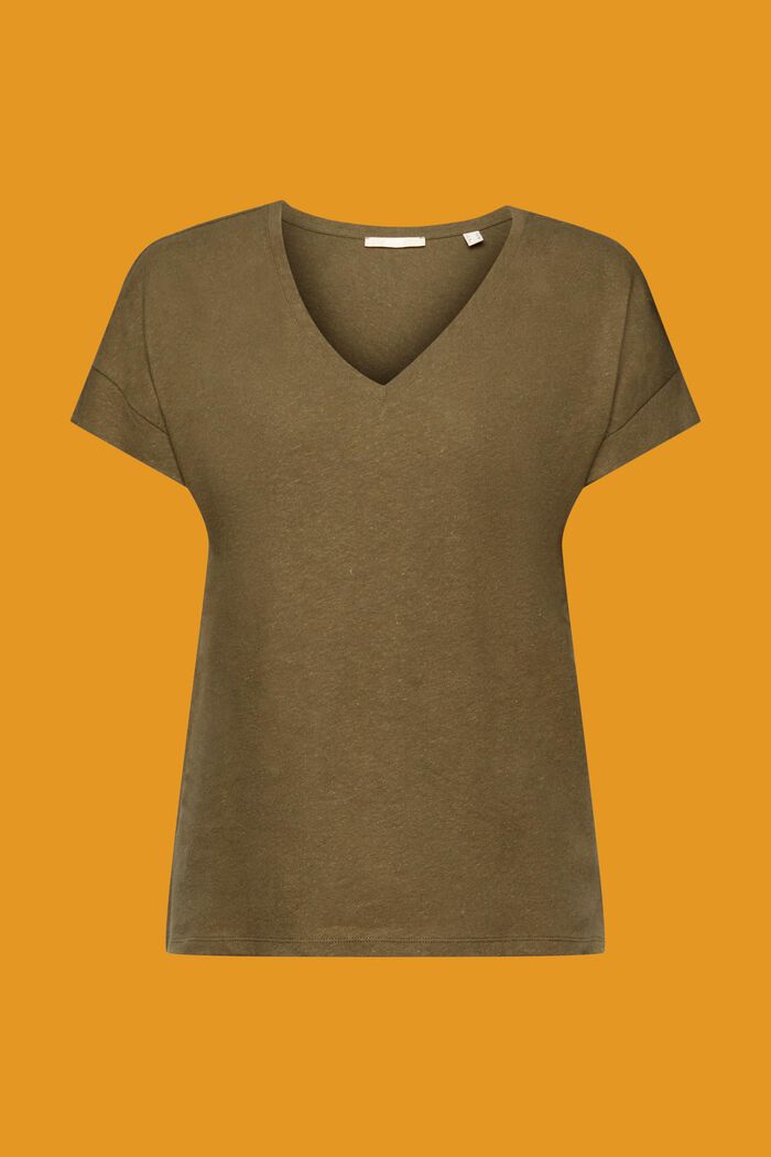 Linen blend: V-neck T-shirt, KHAKI GREEN, detail image number 6